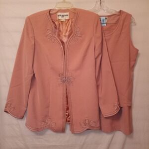 Nina Massini Size 8‎ Skirt Suit 3 Piece Dusty Pink Beaded Embellishments Vintage